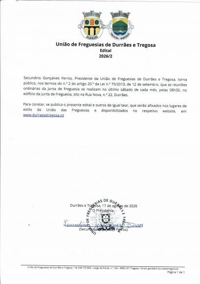Reuni&atilde;o Ordin&aacute;ria da Junta de Freguesia